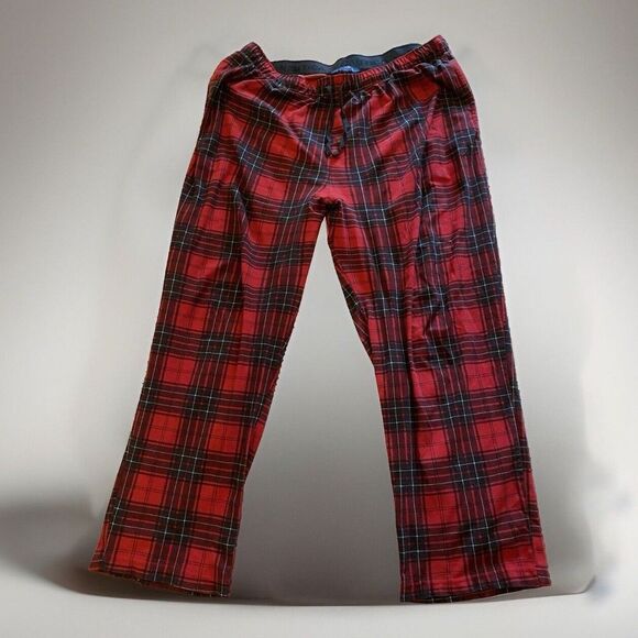 NAUTICA Men's Pajama Pants Sleepwear Soft Flannel XL-Black/Red Plaid EUC - Picture 1 of 9